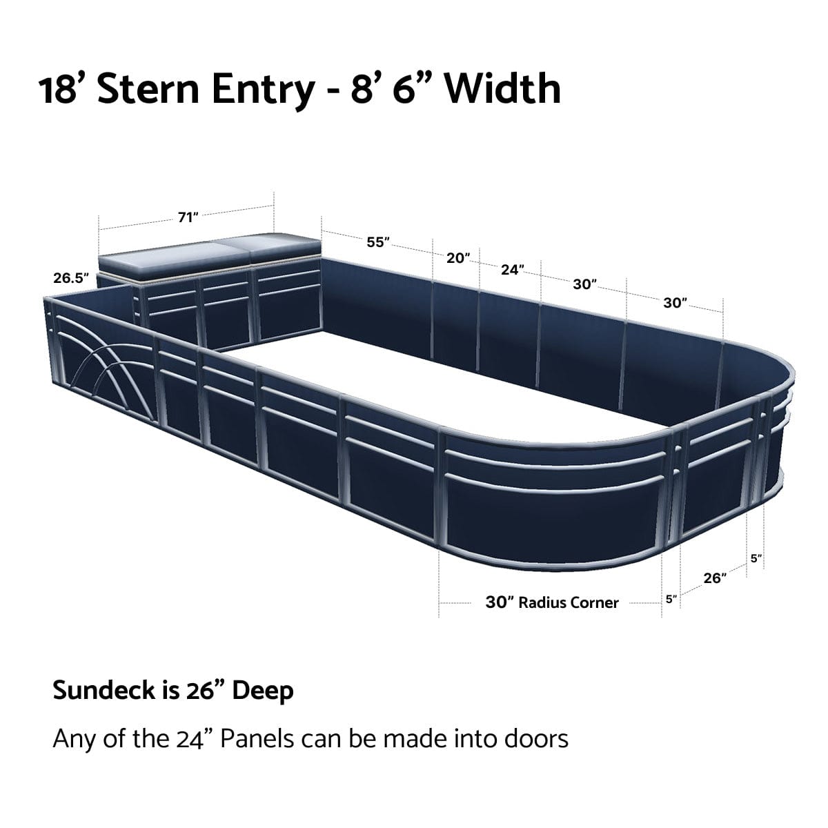 Pontoon Boat Fence Railing Navy - Gray Cushion #color_navy metallic