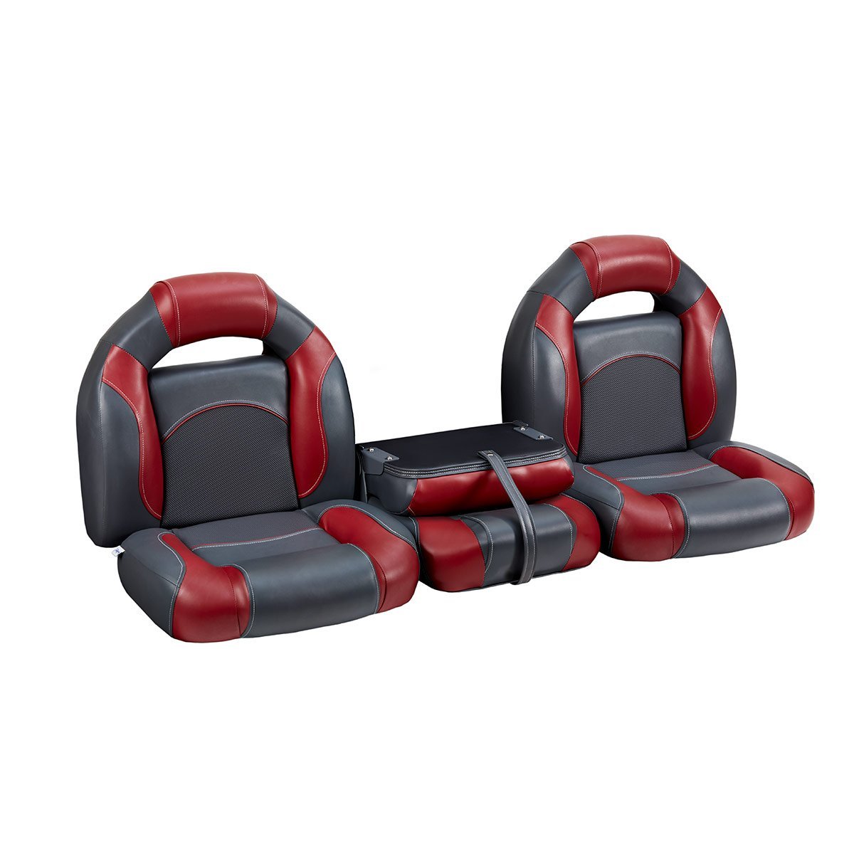 DeckMate Bass Boat Bench Seat Set with Closed Center Seat #color_charcoal & red