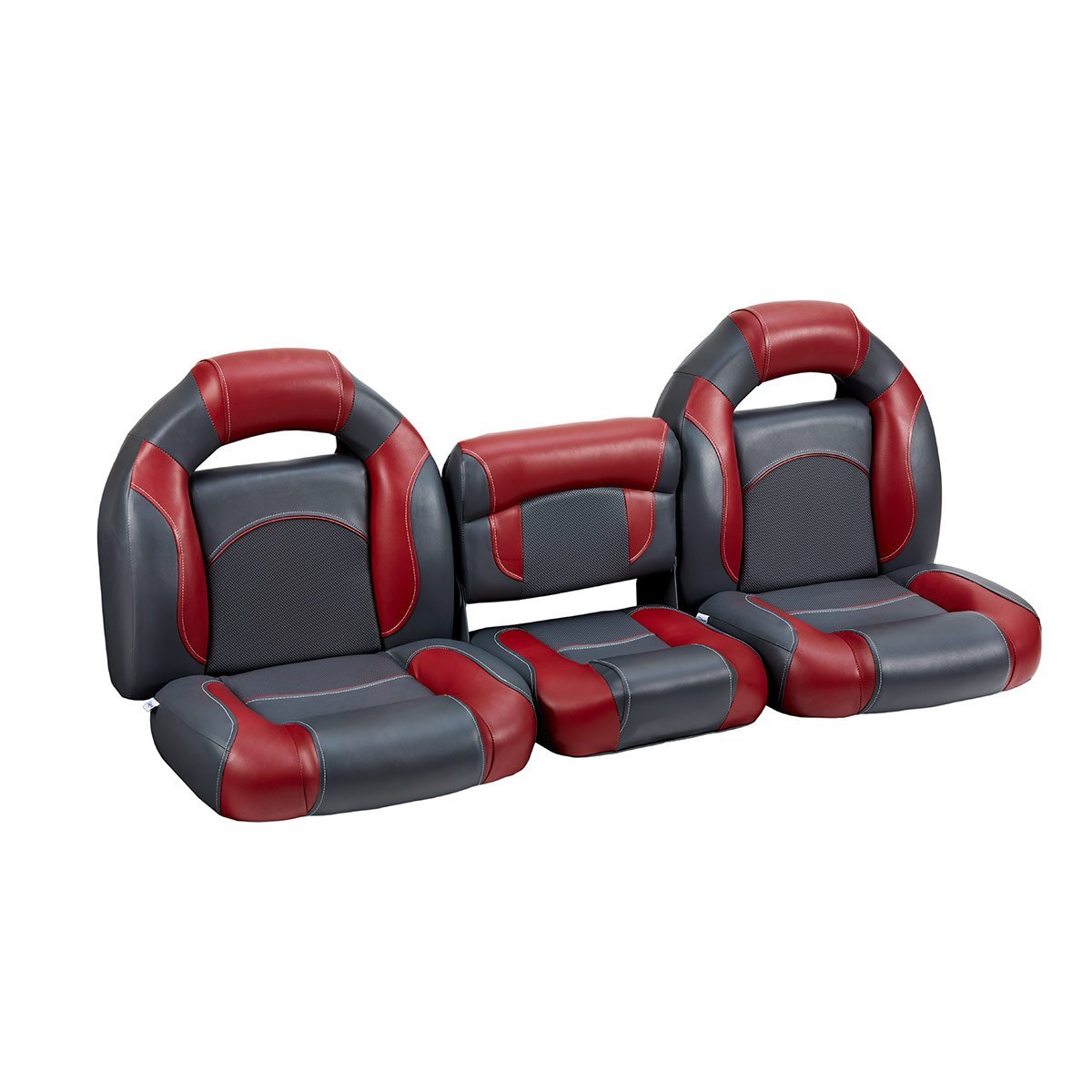 DeckMate Bass Boat Bench Seat Set with Center Seat #color_charcoal & red