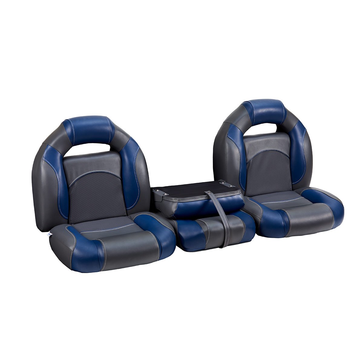 DeckMate Bass Boat Bench Seat Set with Closed Center Seat #color_charcoal & blue