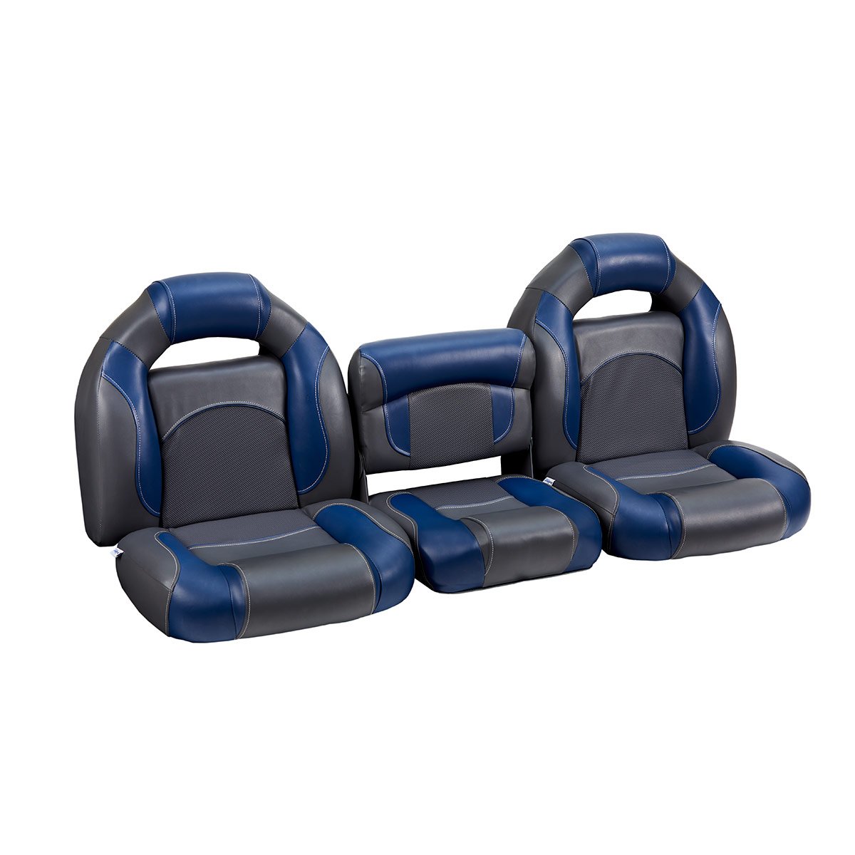 DeckMate Bass Boat Bench Seat Set with Center Seat #color_charcoal & blue