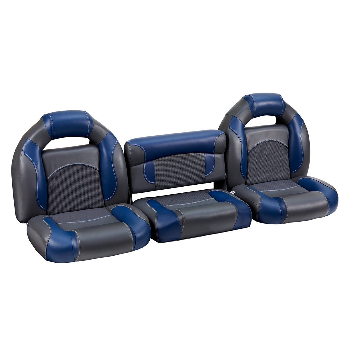 DeckMate Bass Boat Bench Seat Seat with Wide Center Seat #color_charcoal & blue