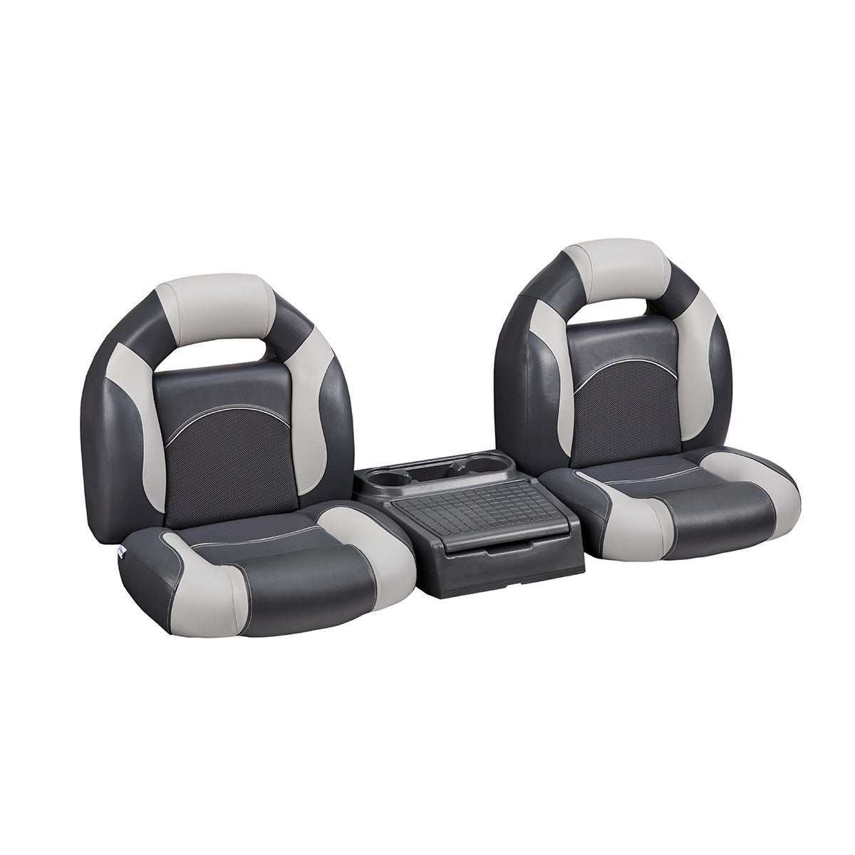 Deck Mate Bass Boat Bench Seat Set with Console #color_charcoal & gray