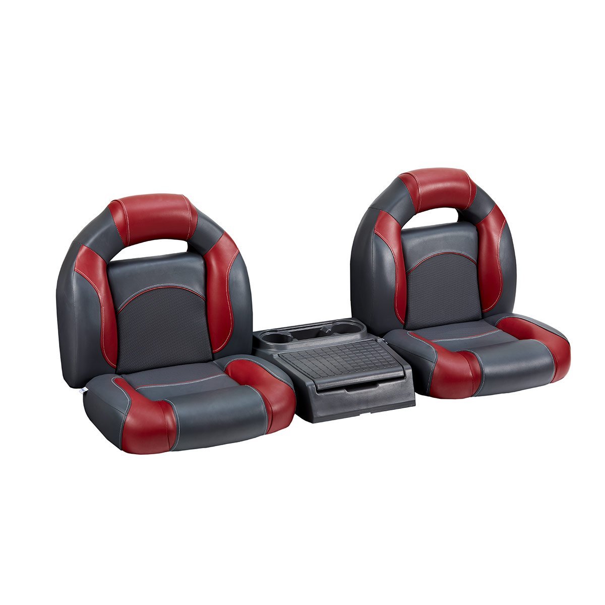 Deck Mate Bass Boat Bench Seat Set with Console #color_charcoal & red