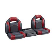 Deck Mate Bass Boat Bench Seat Set with Console #color_charcoal & red