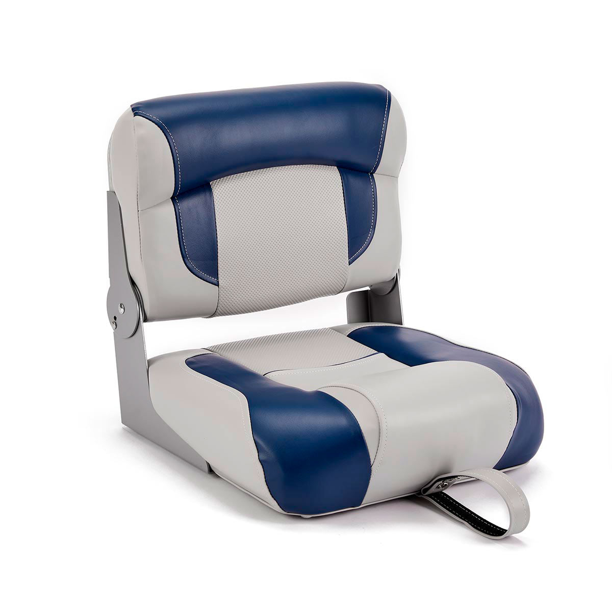 Hinge Mount Low Back Folding Boat Seat Gray Blue Marine Grade Vinyl for sale #color_gray & blue