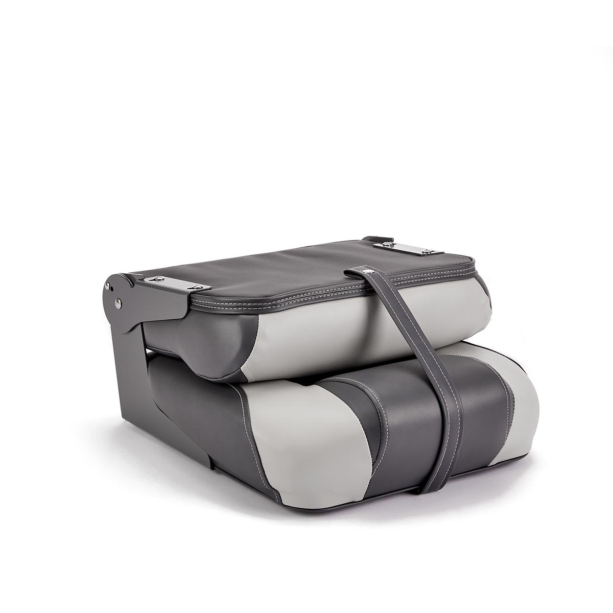 Hinge Mount Low Back Folding Boat Seat Charcoal Gray Marine Grade Vinyl for sale #color_charcoal & gray