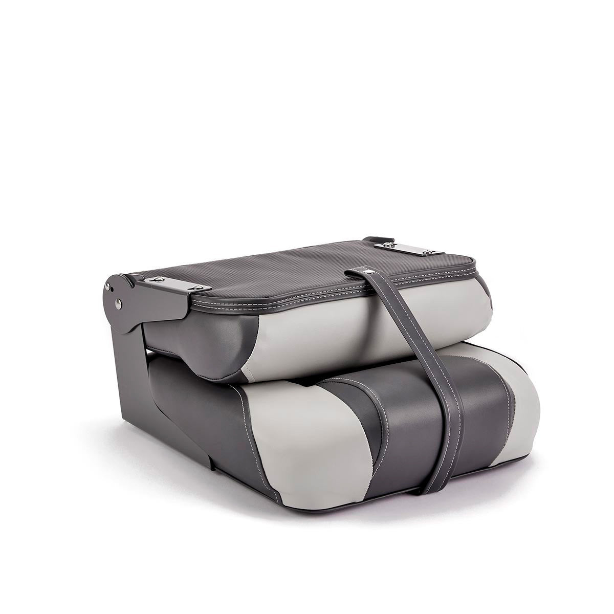 Hinge Mount Low Back Folding Boat Seat Charcoal Gray Marine Grade Vinyl for sale #color_charcoal & gray