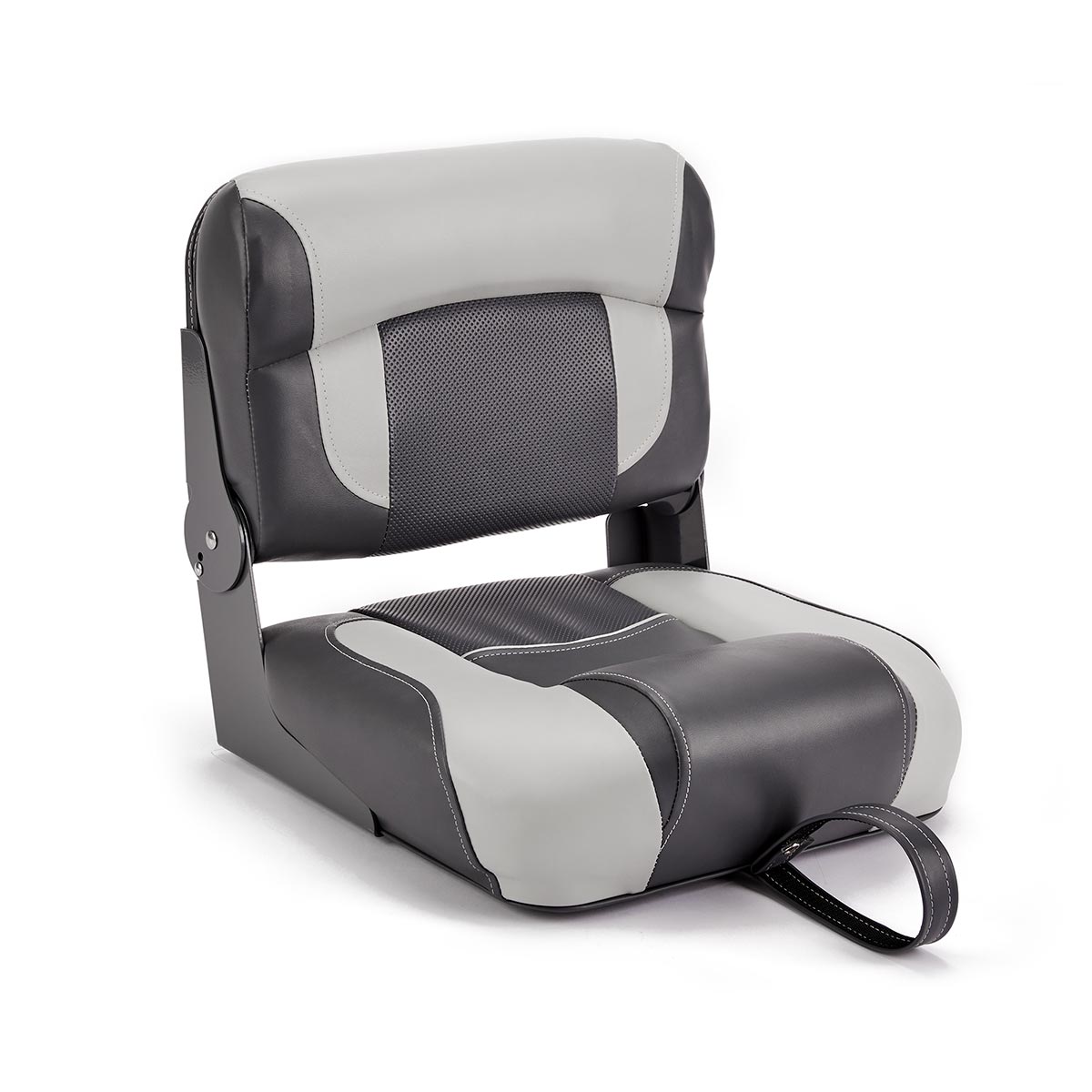 Hinge Mount Low Back Folding Boat Seat Charcoal Gray Marine Grade Vinyl for sale #color_charcoal & gray