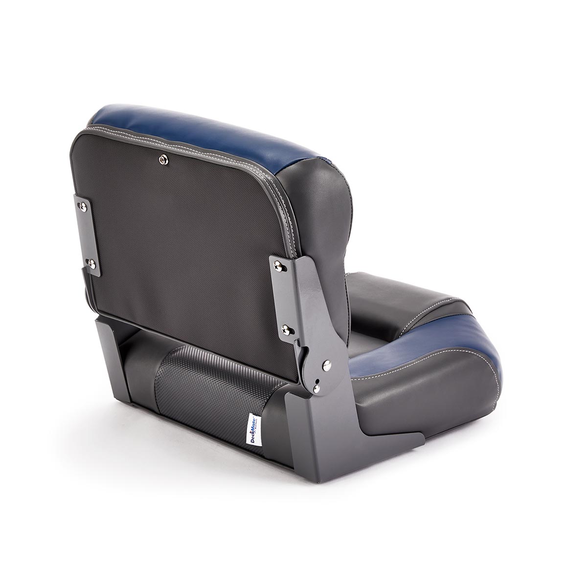 Hinge Mount Low Back Folding Boat Seat Charcoal Blue Marine Grade Vinyl for sale #color_charcoal & blue