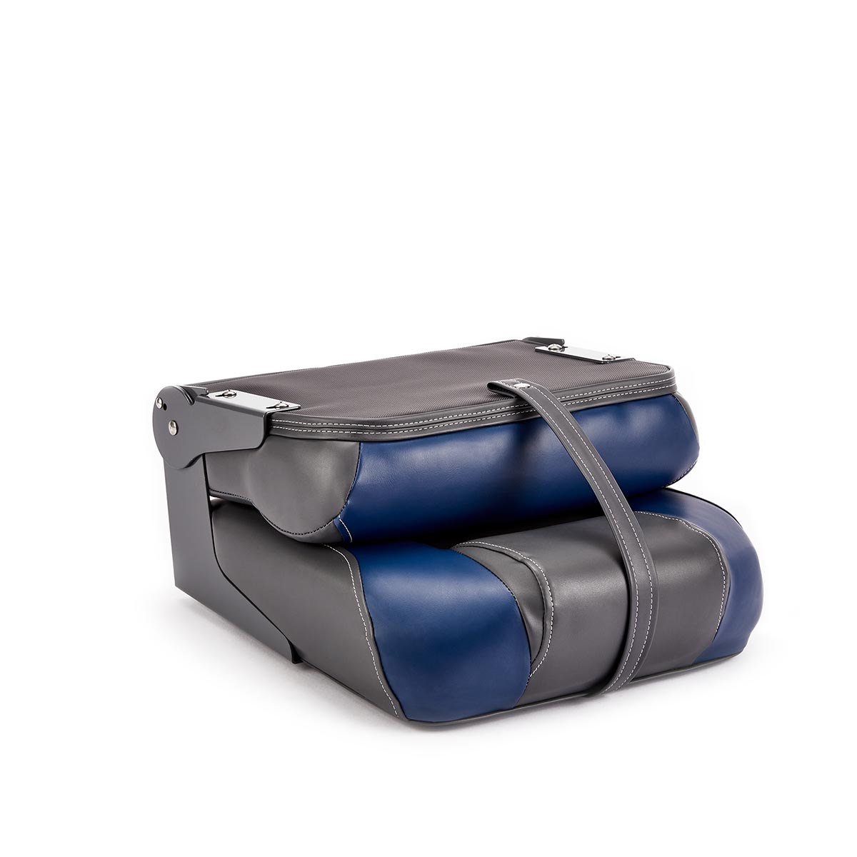 Hinge Mount Low Back Folding Boat Seat Charcoal Blue Marine Grade Vinyl for sale #color_charcoal & blue
