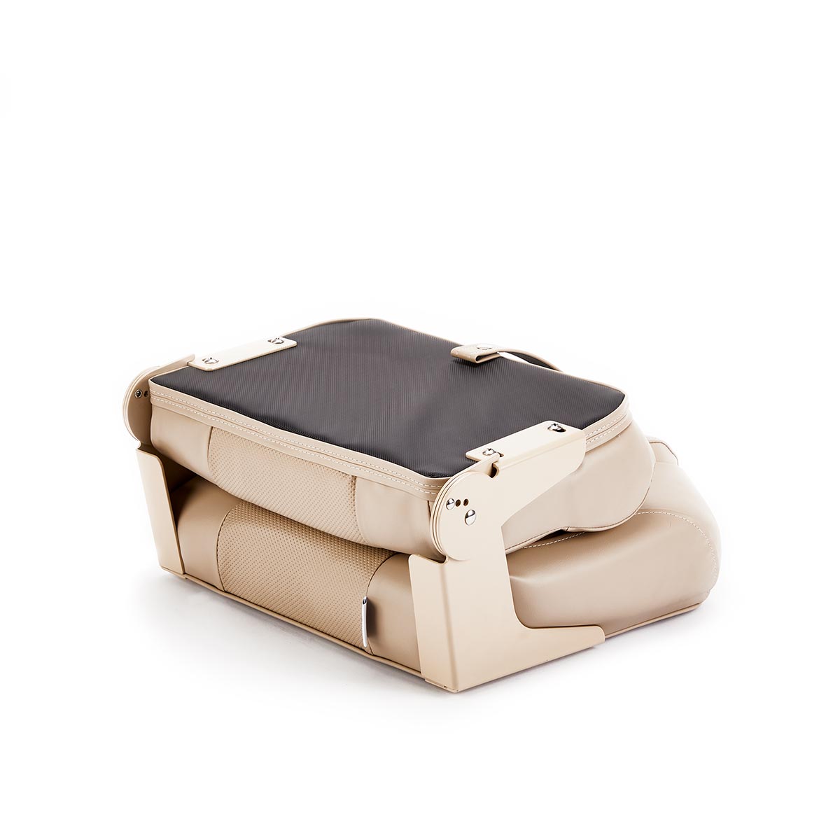 Hinge Mount Low Back Folding Boat Seat Tan Marine Grade Vinyl Black Accent for sale #color_tan