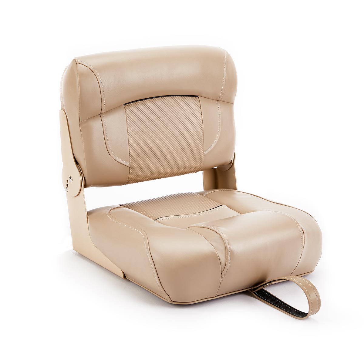 Hinge Mount Low Back Folding Boat Seat Tan Marine Grade Vinyl Black Accent for sale #color_tan