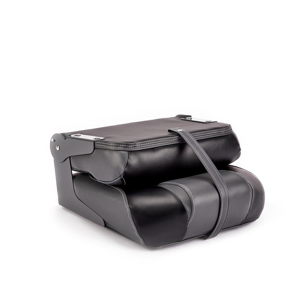 Hinge Mount Low Back Folding Boat Seat Charcoal Black Marine Grade Vinyl for sale #color_charcoal & black