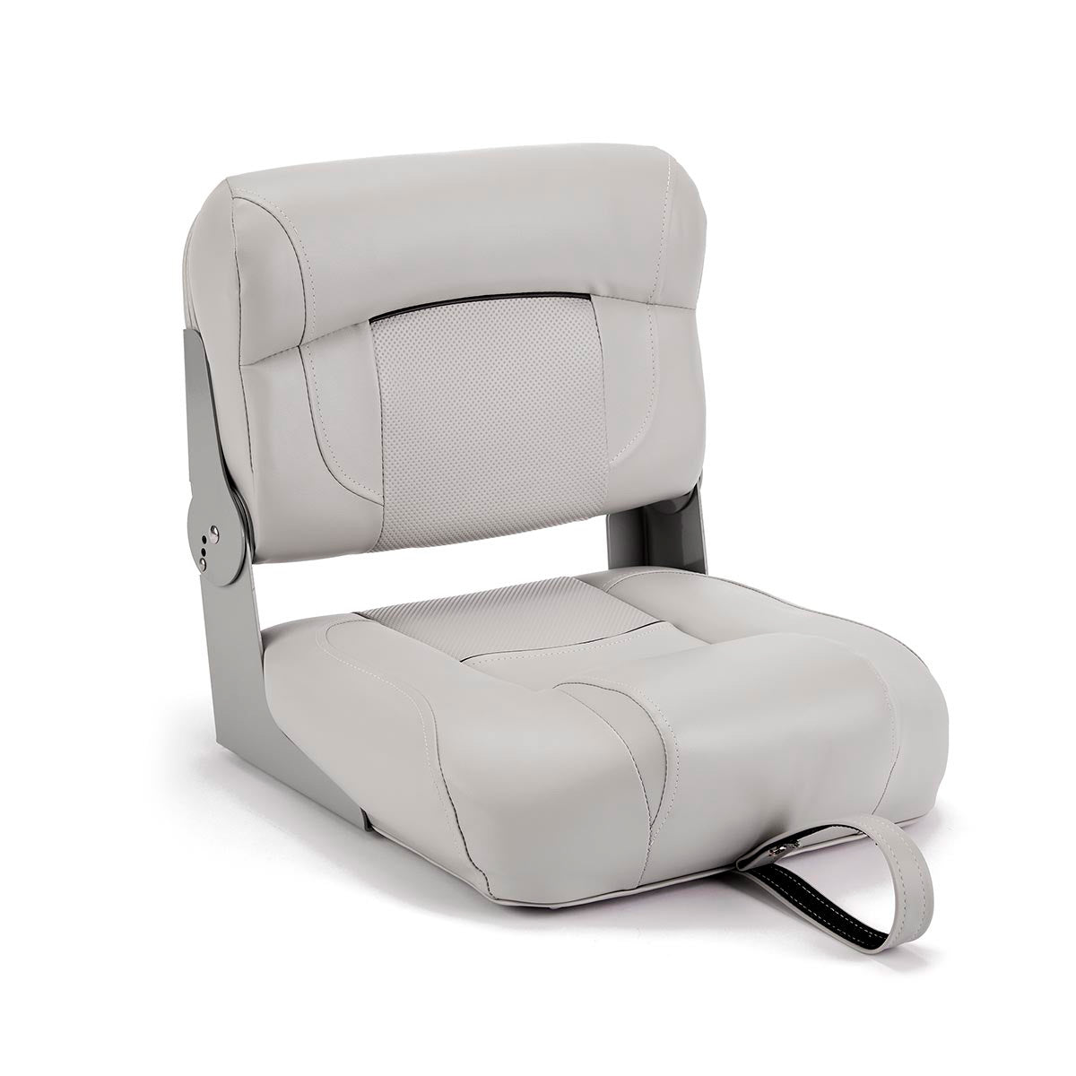 Hinge Mount Low Back Folding Boat Seat Gray Marine Grade Vinyl Black Accent for sale #color_gray