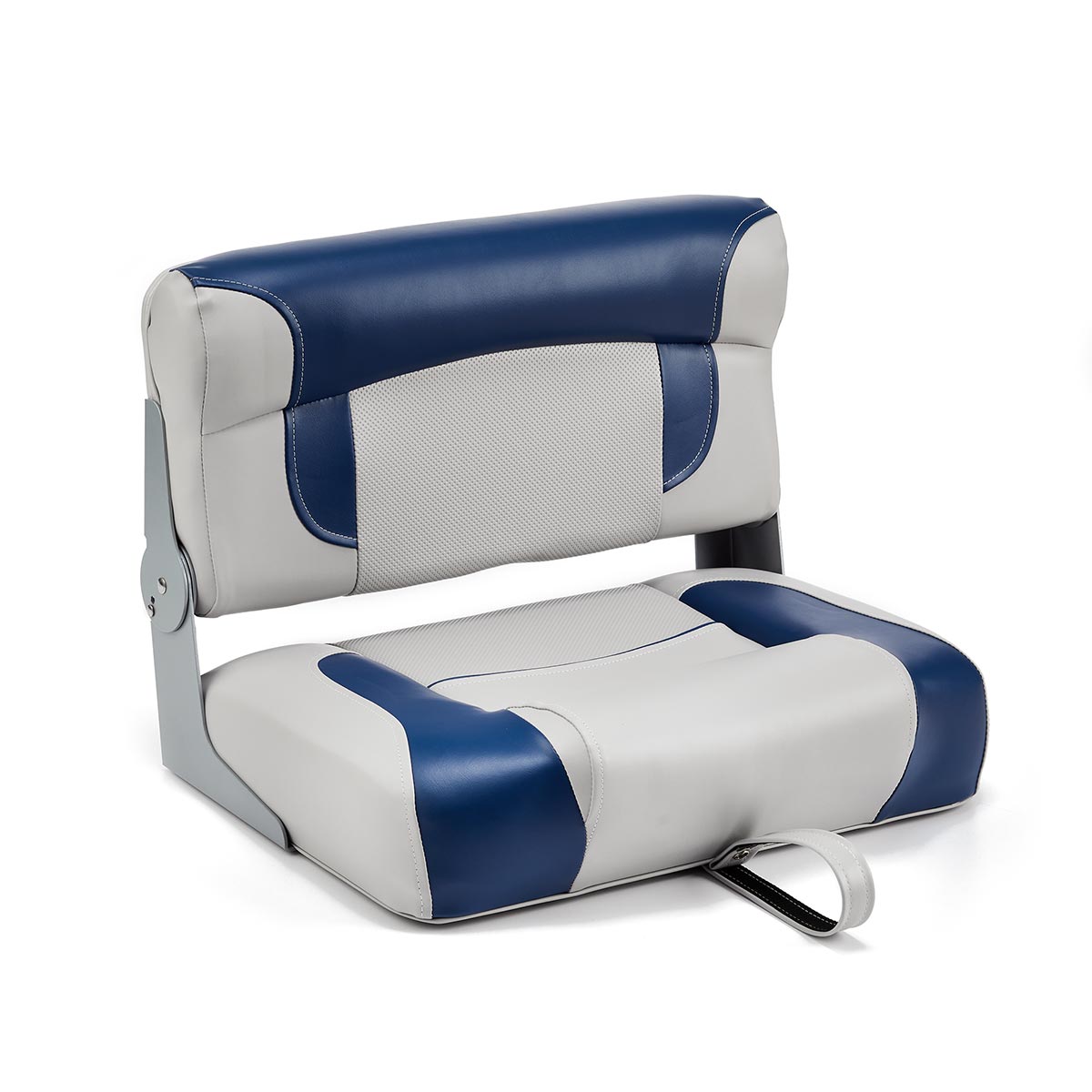 Deckmate Bench Mounted Folding Boat Seat Gray & Blue Marine Grade Vinyl for sale #color_gray & blue