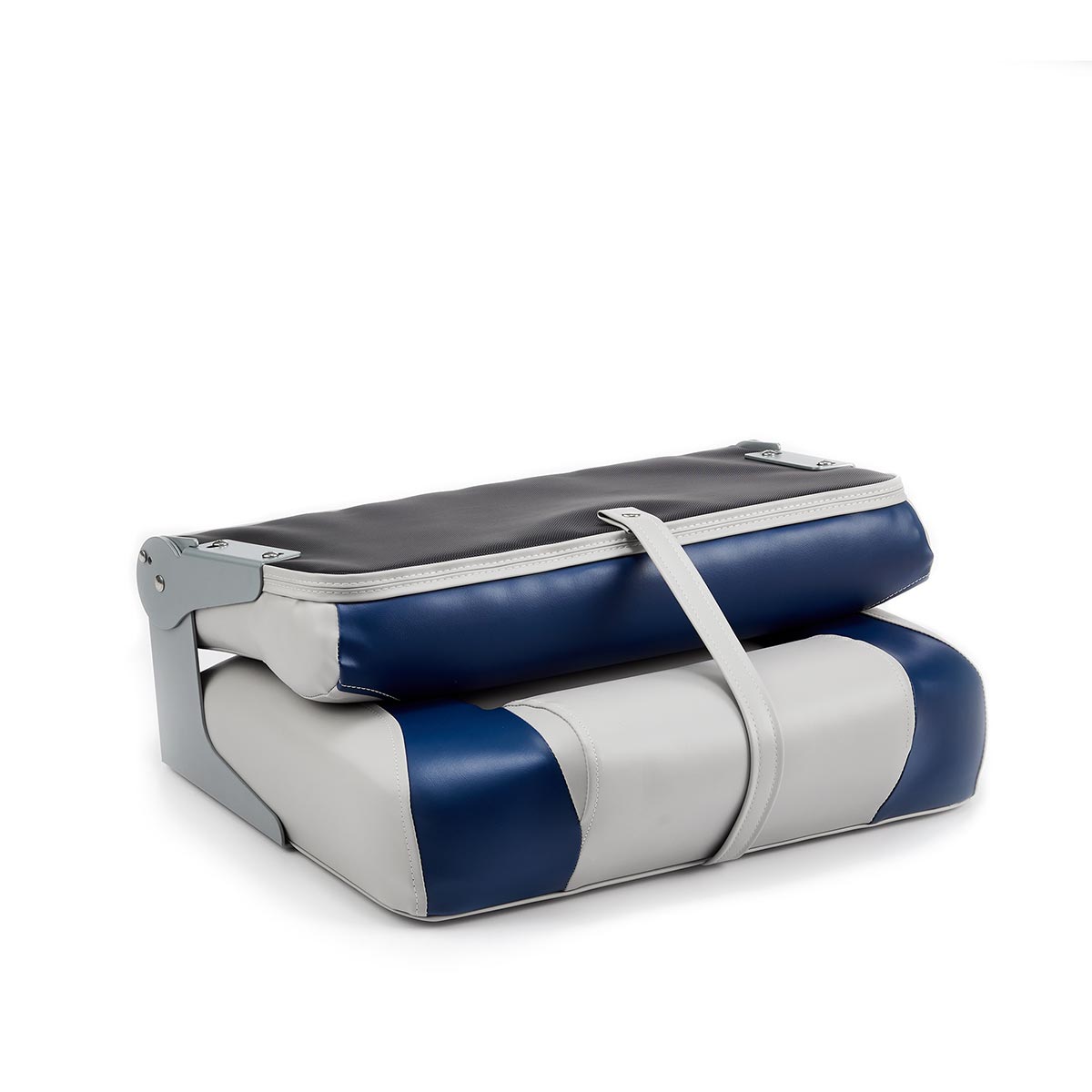 Deckmate Bench Mounted Folding Boat Seat Gray & Blue Marine Grade Vinyl for sale #color_gray & blue