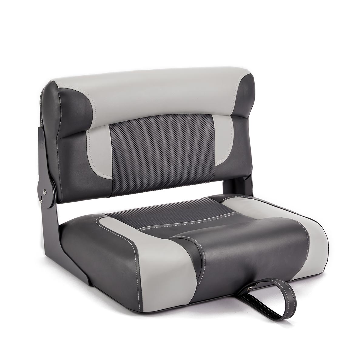 Deckmate Bench Mounted Folding Boat Seat Charcoal Gray Marine Grade Vinyl for sale #color_charcoal & gray