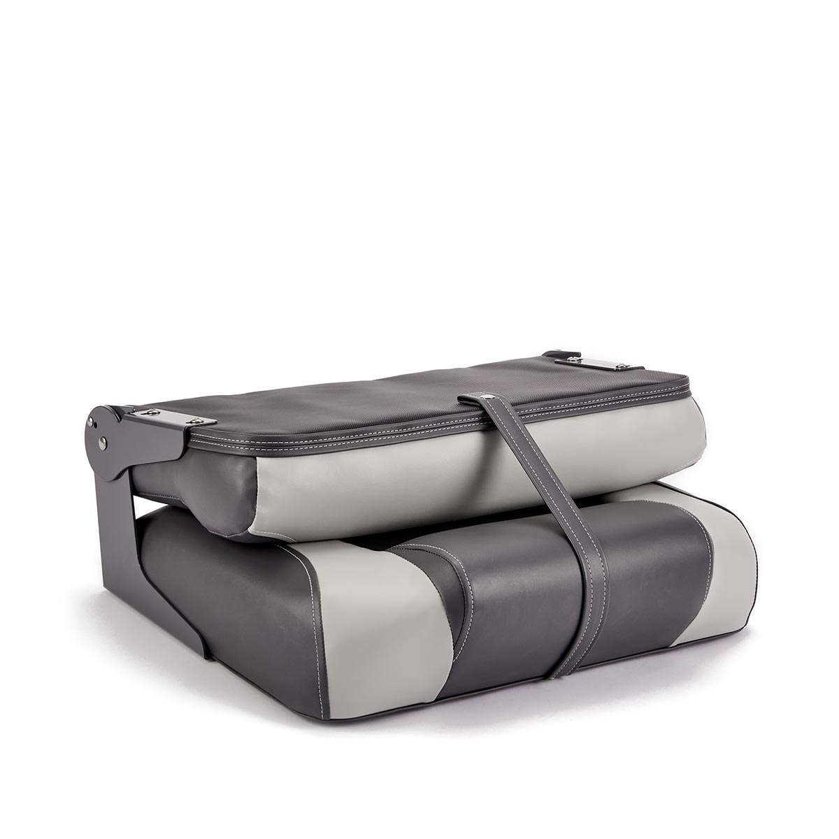 Deckmate Bench Mounted Folding Boat Seat Charcoal Gray Marine Grade Vinyl for sale #color_charcoal & gray