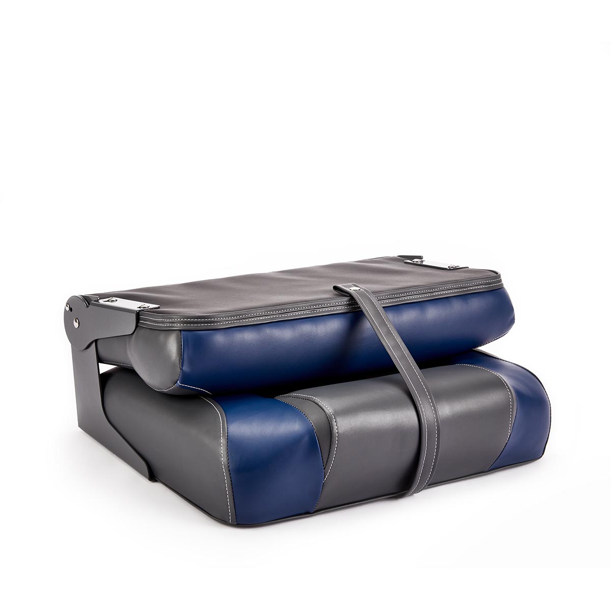 Deckmate Bench Mounted Folding Boat Seat Charcoal Blue Marine Grade Vinyl for sale #color_charcoal & blue