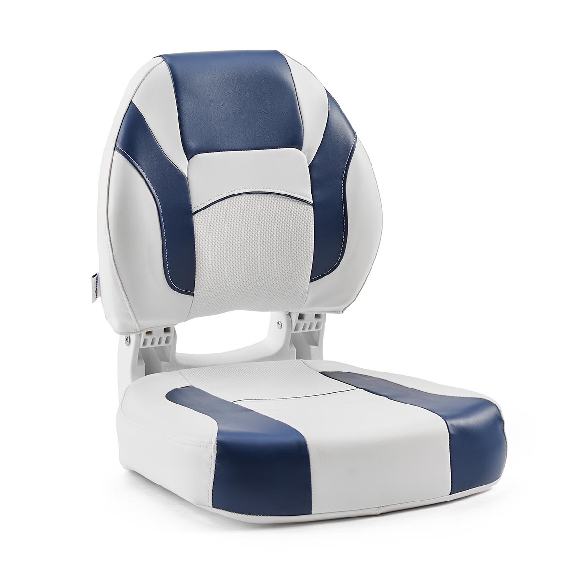 DeckMate Economy Center Hinge Cushion Fishing Boat Seat White Blue Marine Grade Vinyl for sale #color_white & blue
