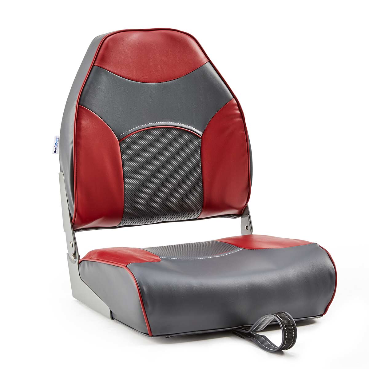 DeckMate Economy High Back Fishing Boat Seat Charcoal Red Marine Grade Vinyl for sale #color_charcoal & red