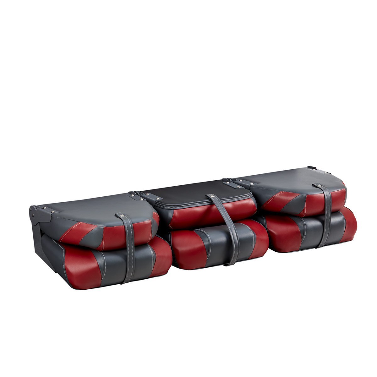 DeckMate Bass Boat Folding Bench Set with step middle Seat all closed #color_charcoal & red