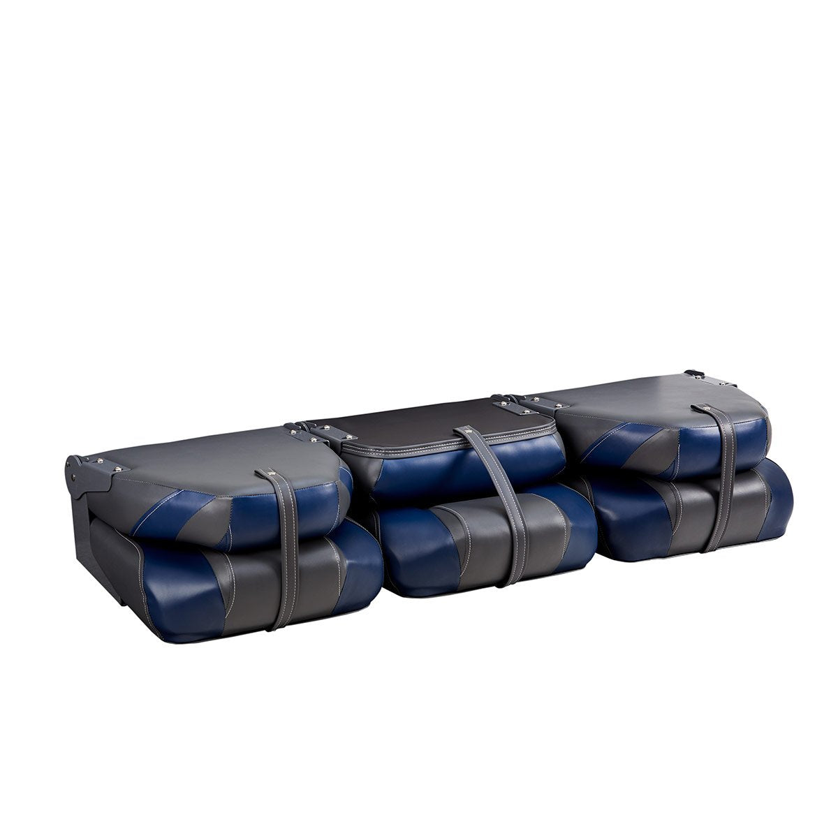 DeckMate Bass Boat Folding Bench Set with step middle Seat all closed #color_charcoal & blue
