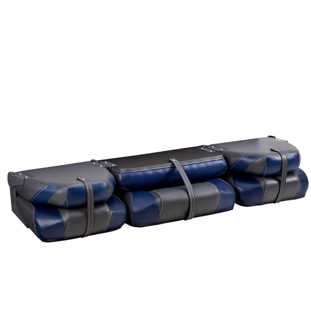 DeckMate Bass Boat Folding Bench Set with wide Jump Seat all closed #color_charcoal & blue
