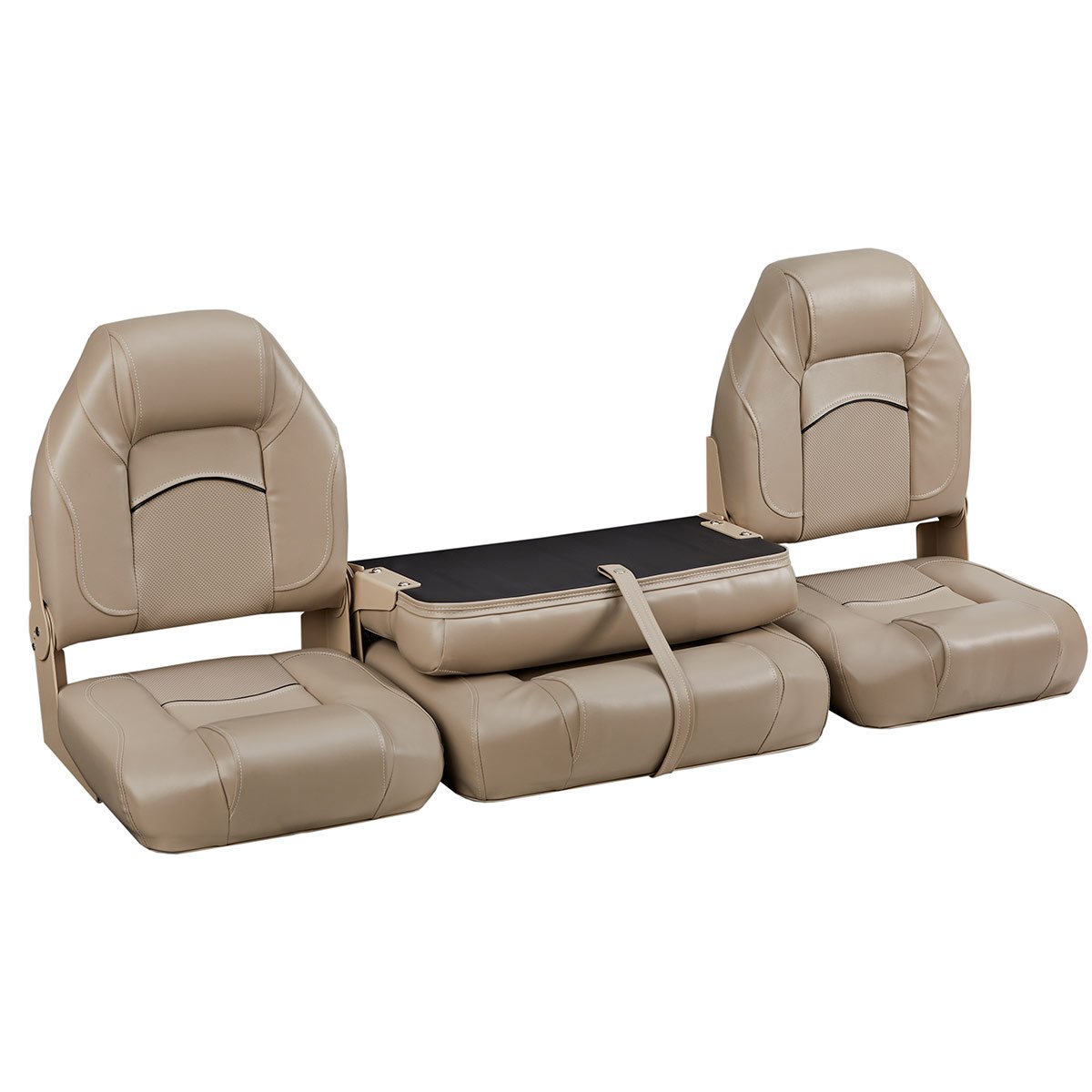 DeckMate Bass Boat Folding Bench Set with wide Jump Seat closed #color_tan