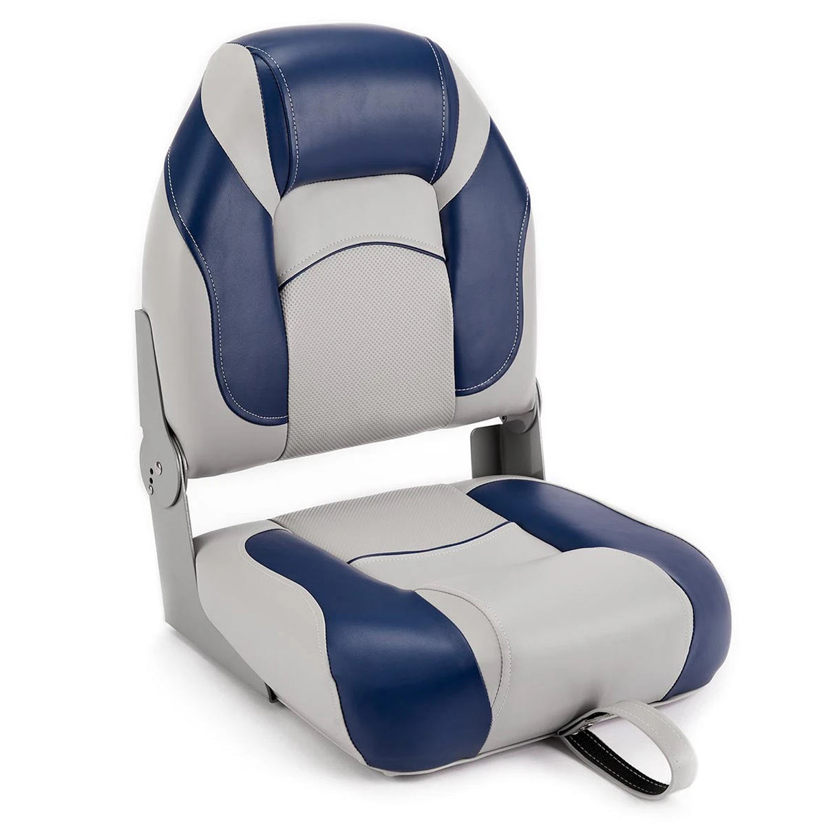 Deckmate High Back Folding Boat Seat Gray & Blue Marine Grade Vinyl for sale #color_gray & blue