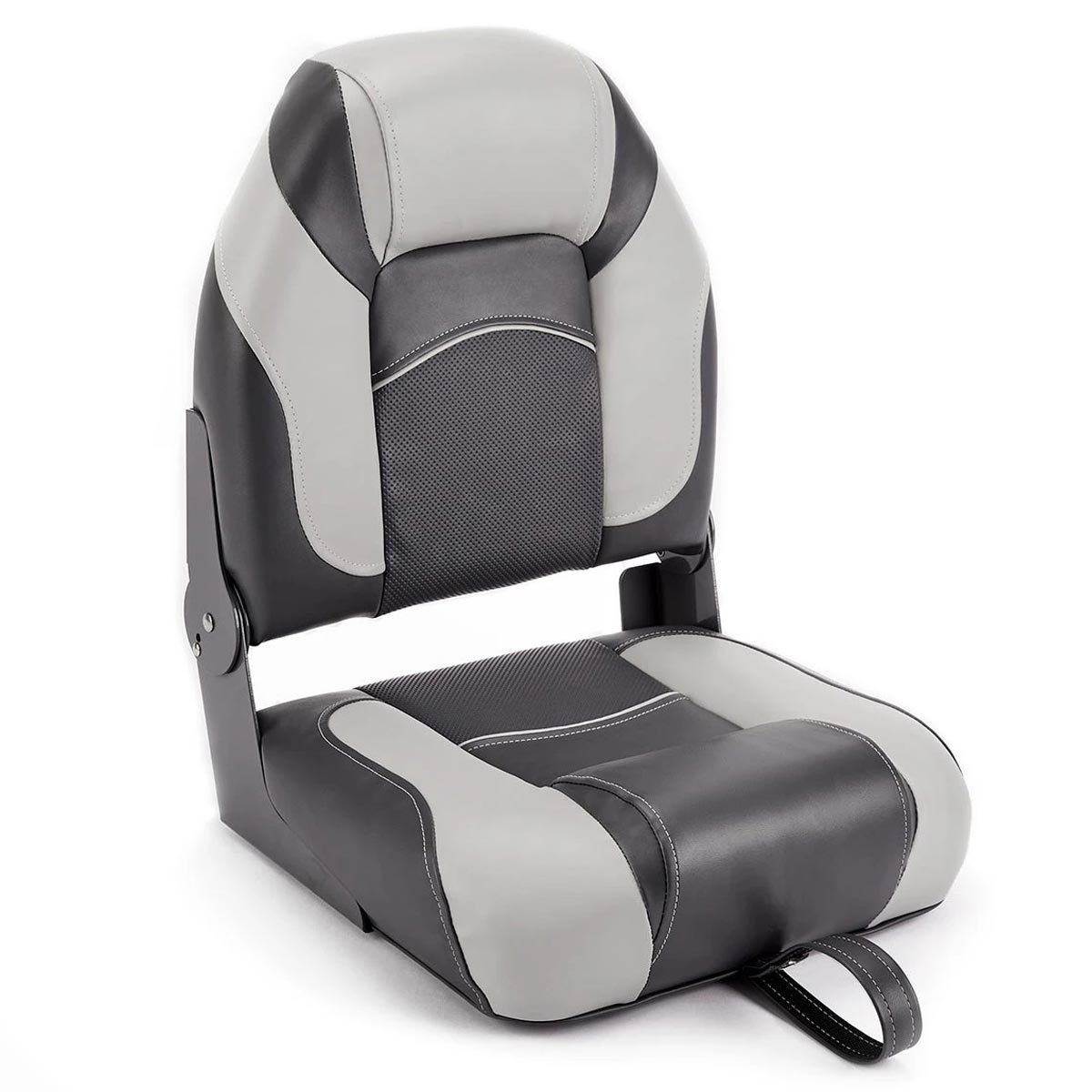 Deckmate High Back Folding Boat Seat Charcoal & Gray Marine Grade Vinyl for sale #color_charcoal & gray