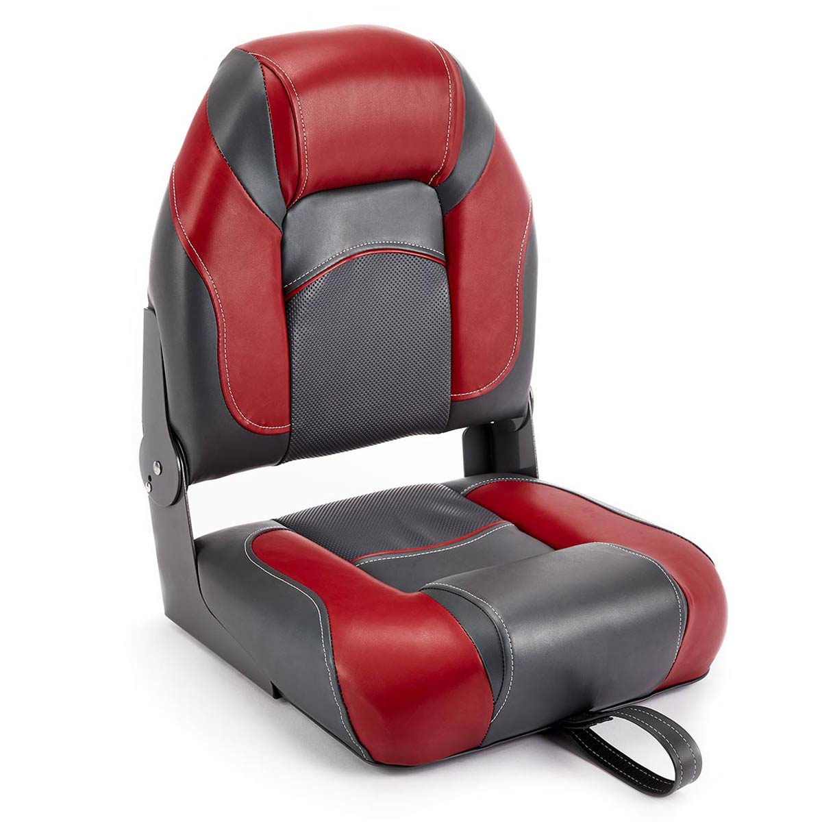 Deckmate High Back Folding Boat Seat Charcoal & Red Marine Grade Vinyl for sale #color_charcoal & red