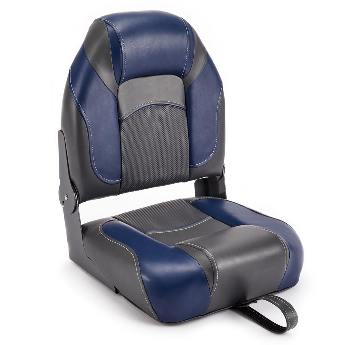 Deckmate High Back Folding Boat Seat Charcoal & Blue Marine Grade Vinyl for sale #color_charcoal & blue