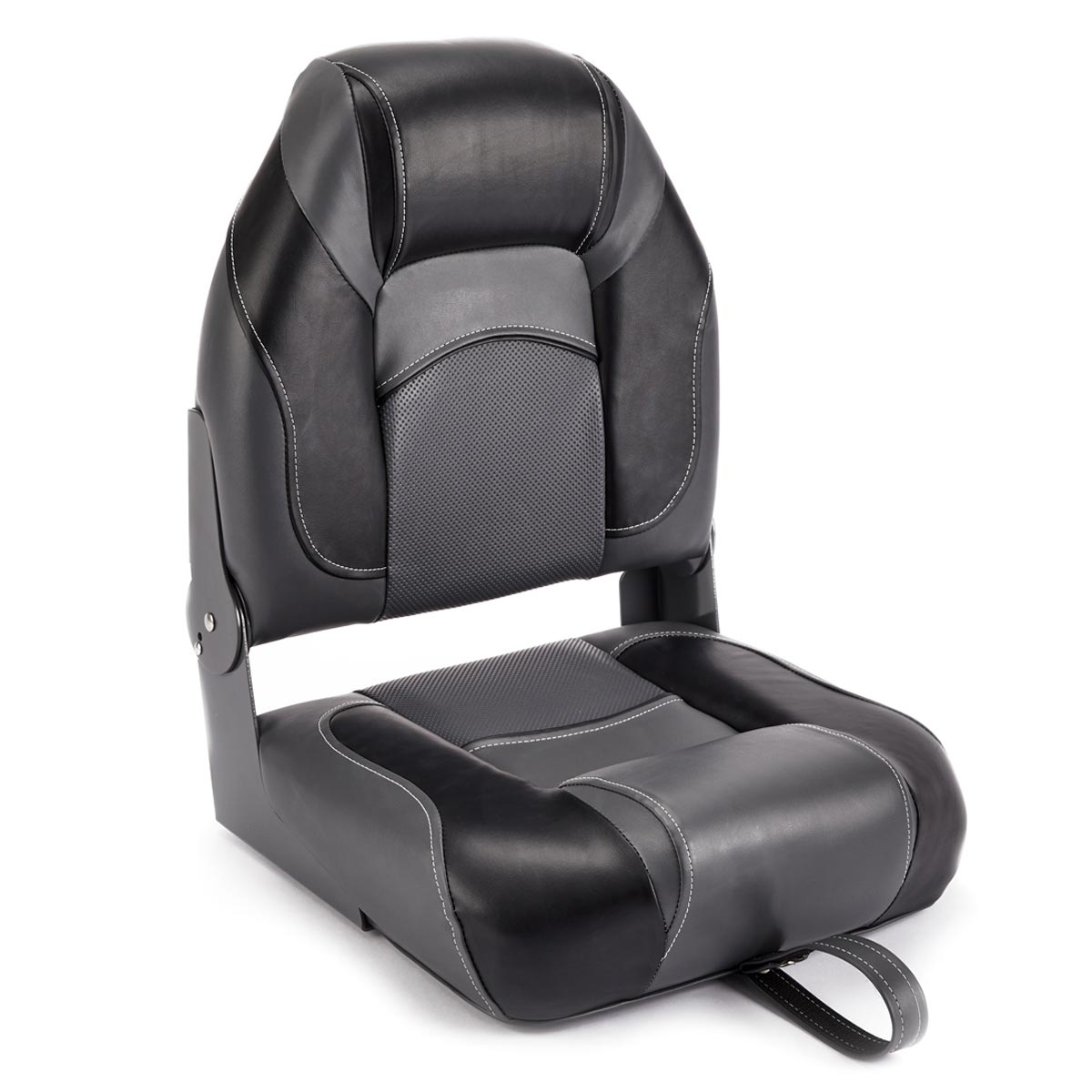 Deckmate High Back Folding Boat Seat Charcoal & Black Marine Grade Vinyl for sale #color_charcoal & black