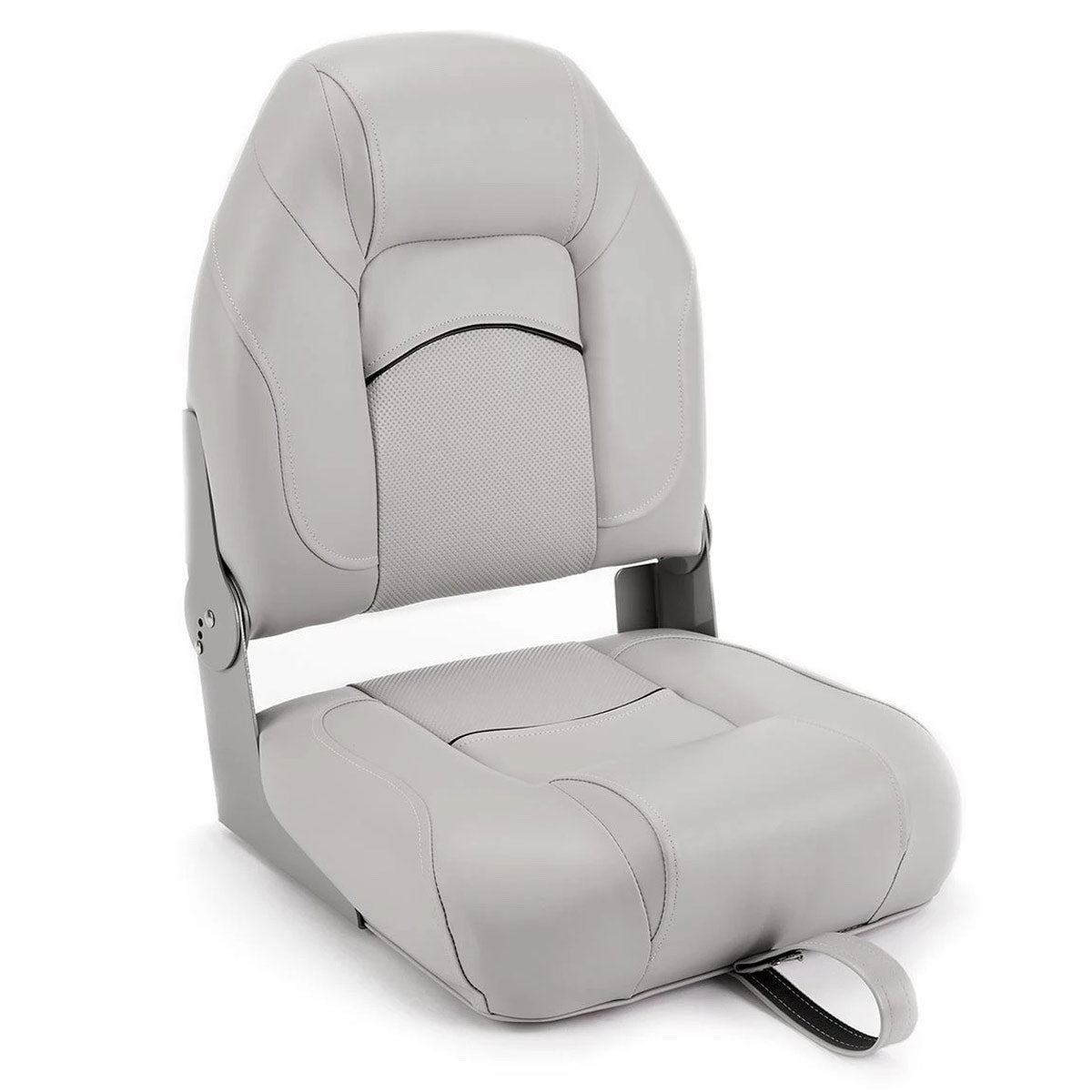 Deckmate High Back Folding Boat Seat Gray Marine Grade Vinyl Black Accent for sale #color_gray