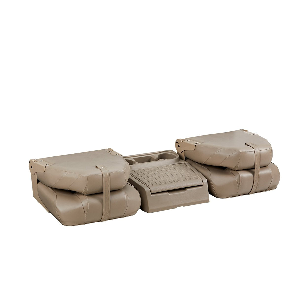 DeckMate Bass Boat Folding Bench Seat Set with center console closed #color_tan