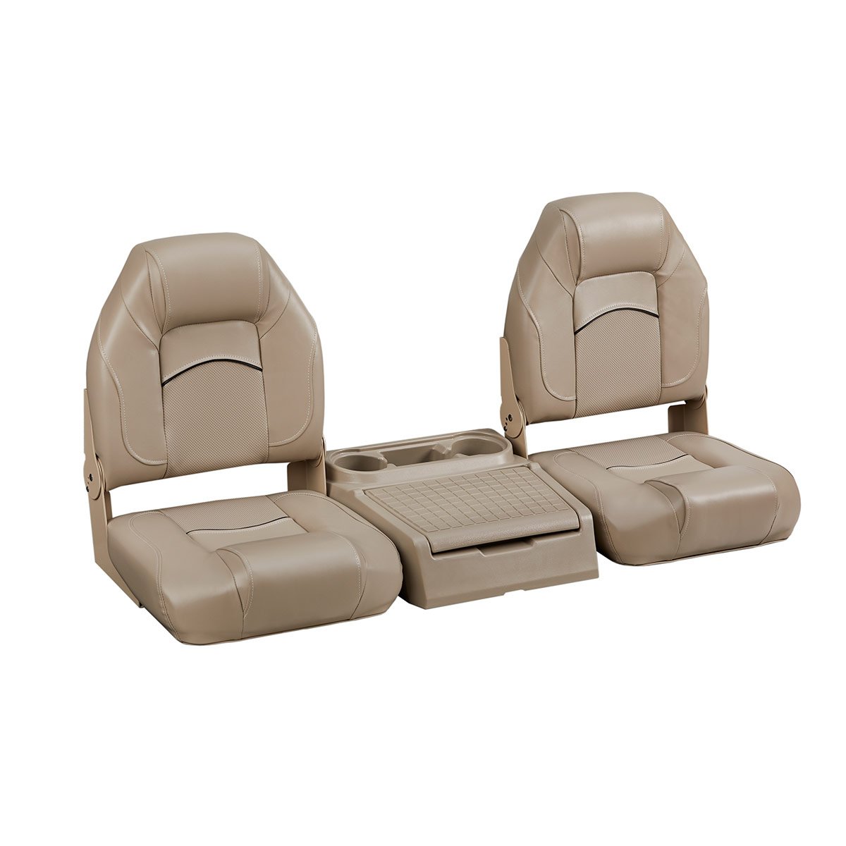 DeckMate Bass Boat Folding Bench Seat Set with center console #color_tan