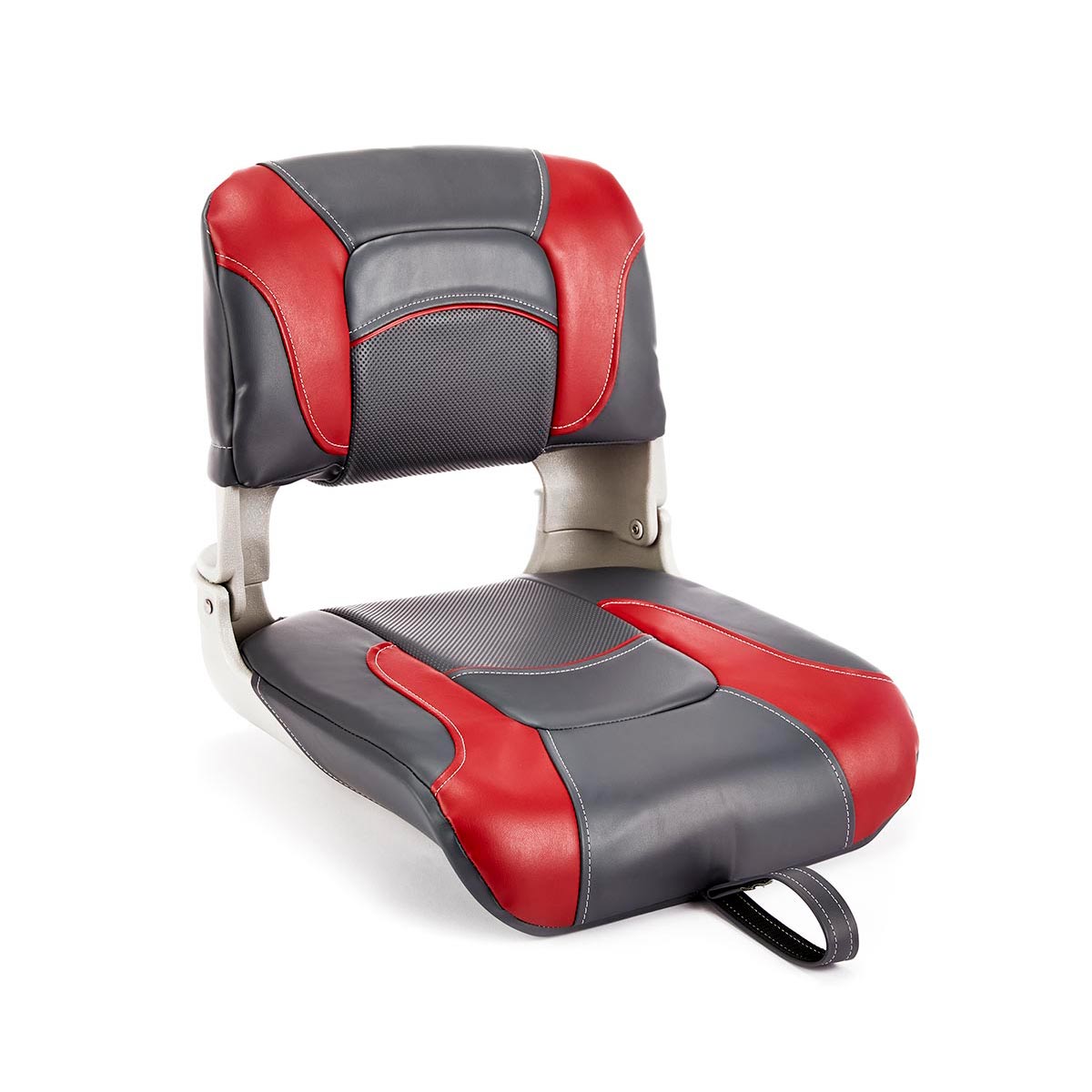 Deckmate Clam Shell Fishing Boat Seat Charcoal & Red Marine Grade Vinyl for sale #color_charcoal & red