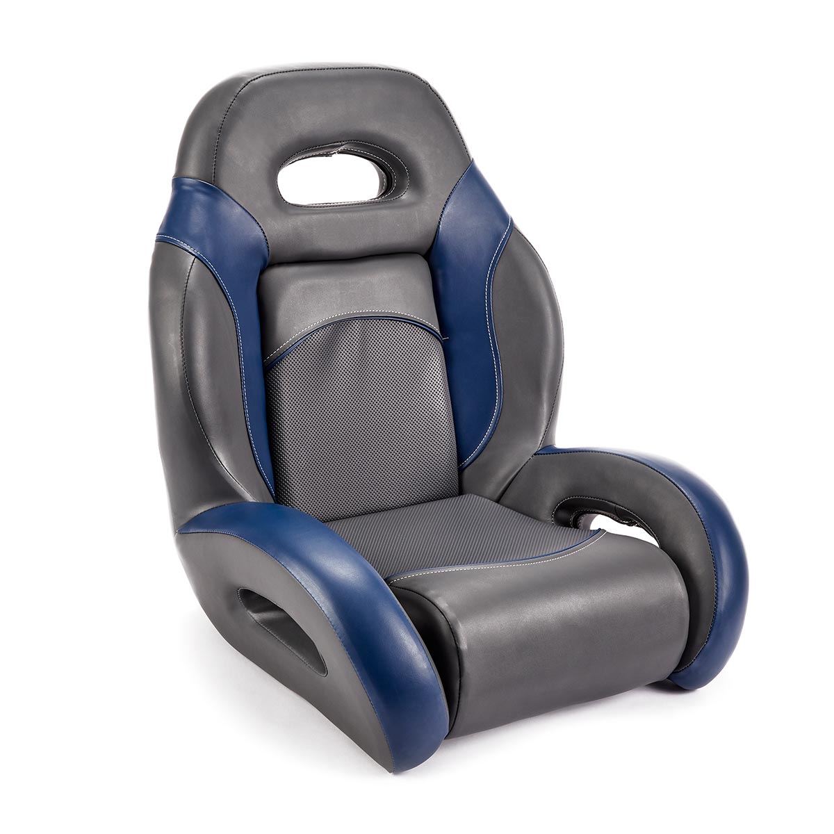 Deckmate High Back Sport Racing Style Bucket Seat Charcoal & Blue Marine Grade Vinyl for sale #color_charcoal & blue