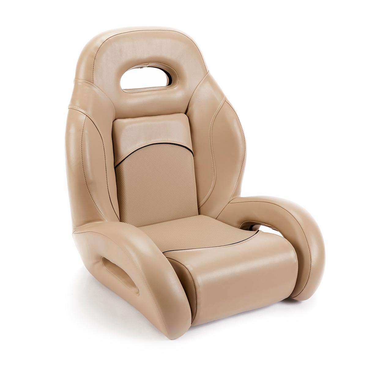 Deckmate High Back Sport Racing Style Bucket Seat Tan Marine Grade Vinyl Black Accent for sale #color_tan
