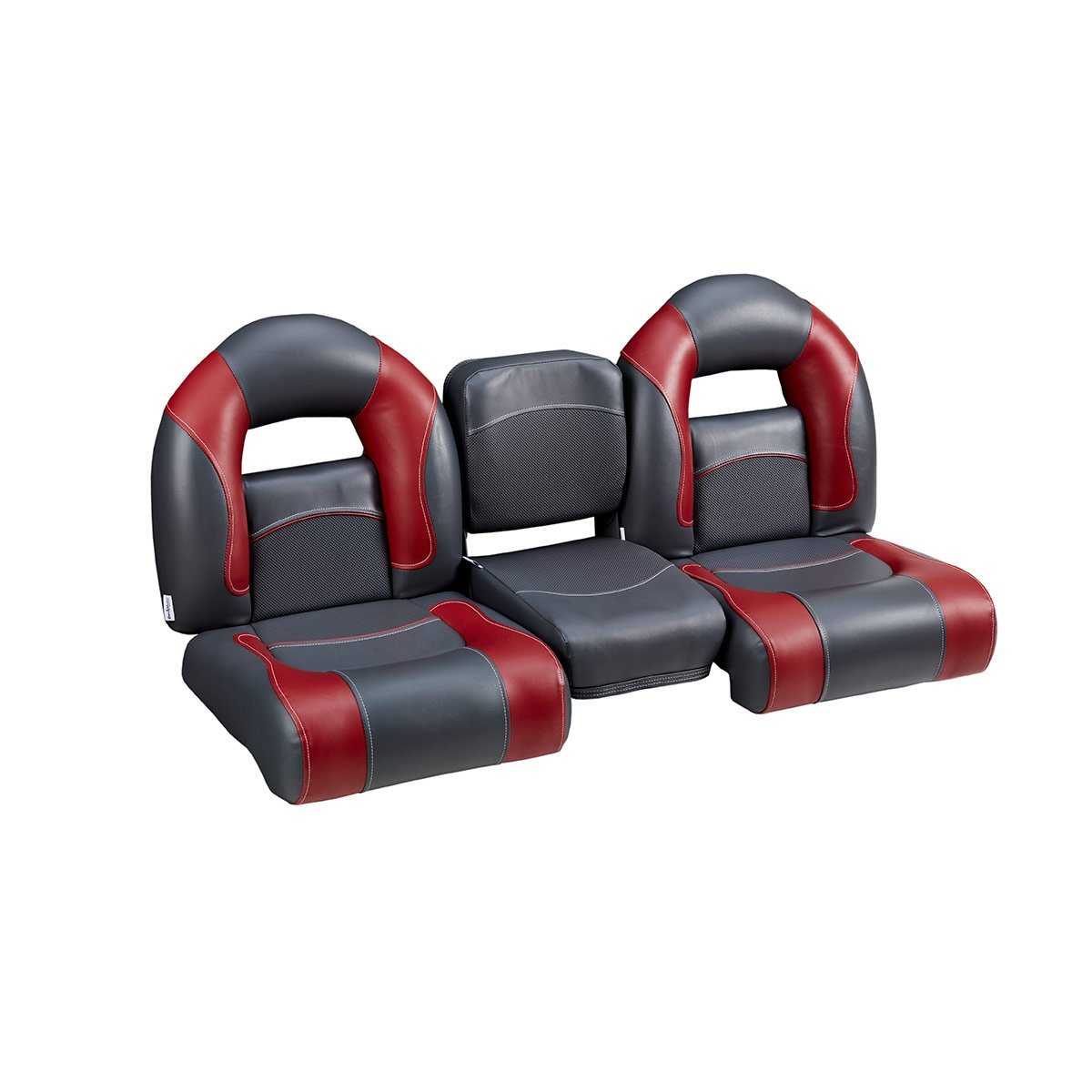 DeckMate Compact Bass Boat Bench Seat Set with jump seat #color_charcoal & red