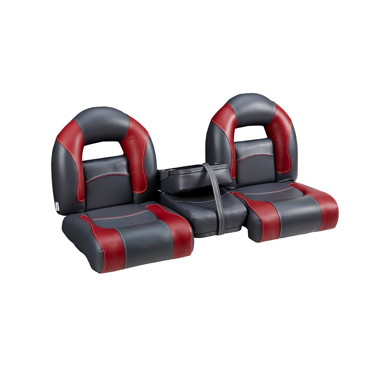 DeckMate Nitro Bass Boat Bench Set with closed jump seat #color_charcoal & red