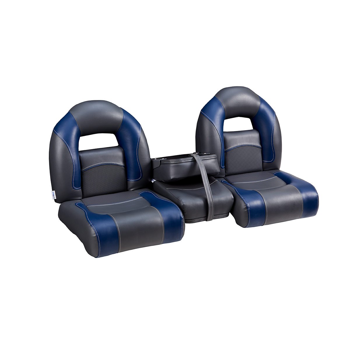 DeckMate Nitro Bass Boat Bench Set with closed jump seat #color_charcoal & blue