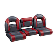 DeckMate Nitro Bass Boat Bench Set with folding step-back seat #color_charcoal & red