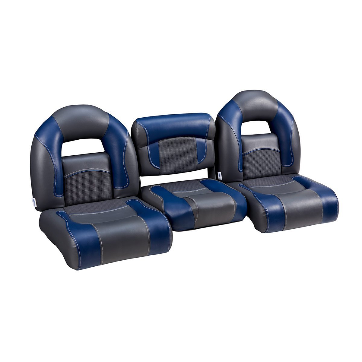 DeckMate Nitro Bass Boat Bench Set with folding step-back seat #color_charcoal & blue