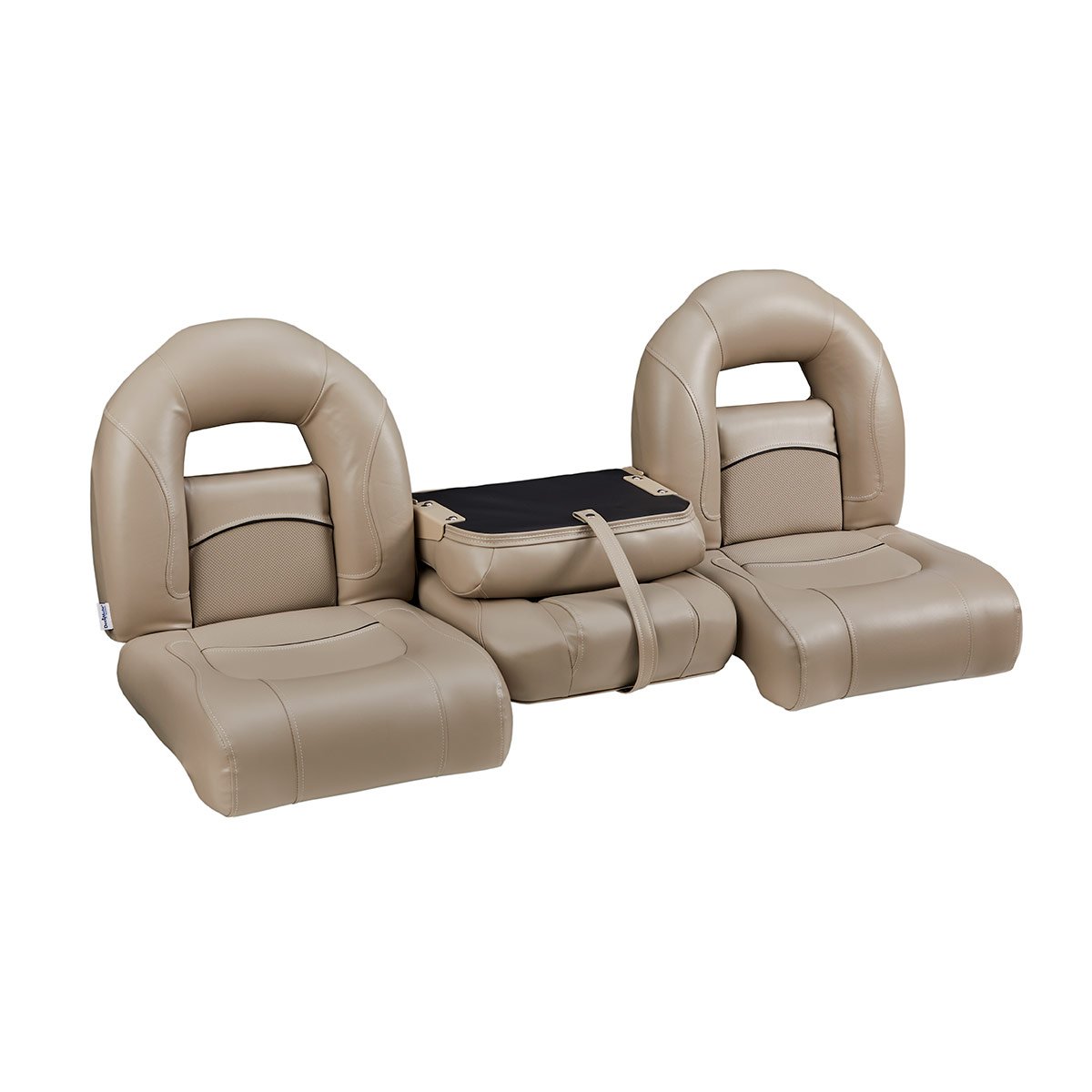 DeckMate Compact Bass Boat Bench Set with folding seat step closed #color_tan