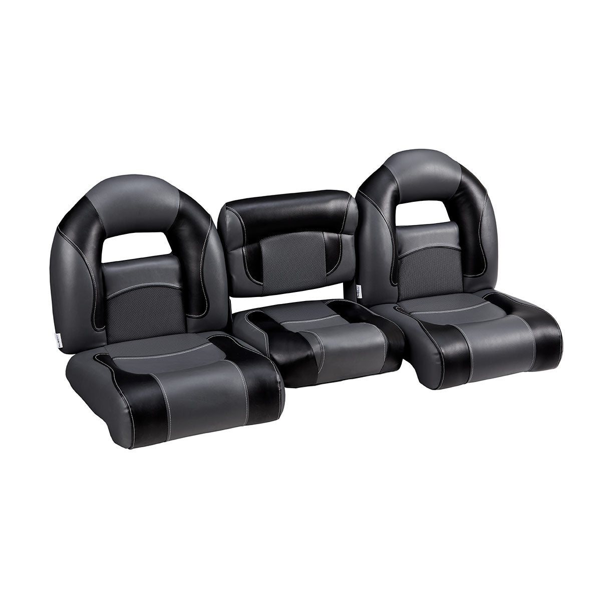 DeckMate Nitro Bass Boat Bench Set with folding step-back seat #color_charcoal & black