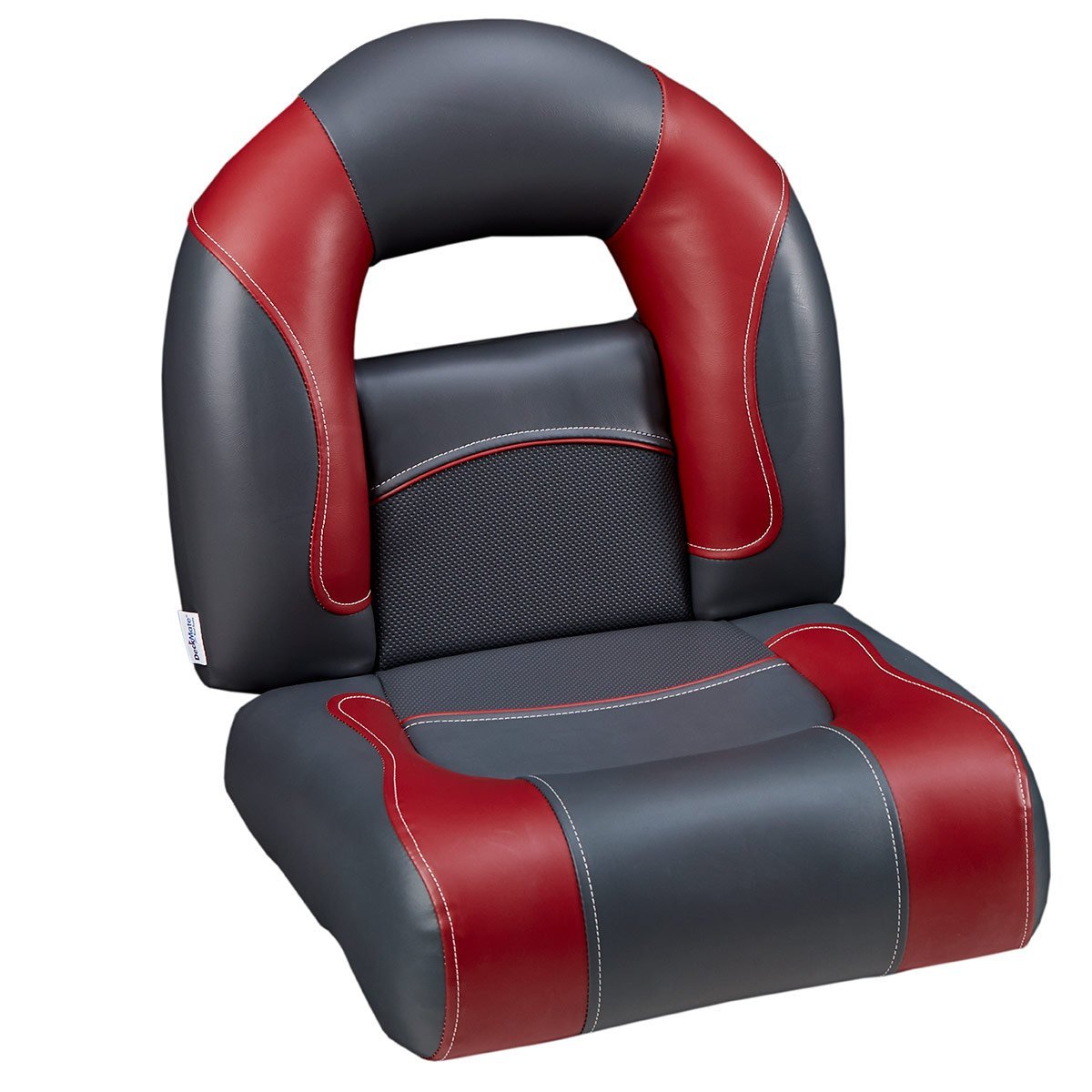 DeckMate Bass Boat Bucket Seat Detail #color_charcoal & red