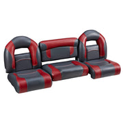 DeckMate Compact Bass Boat Bench Set with wide folding middle seat #color_charcoal & red